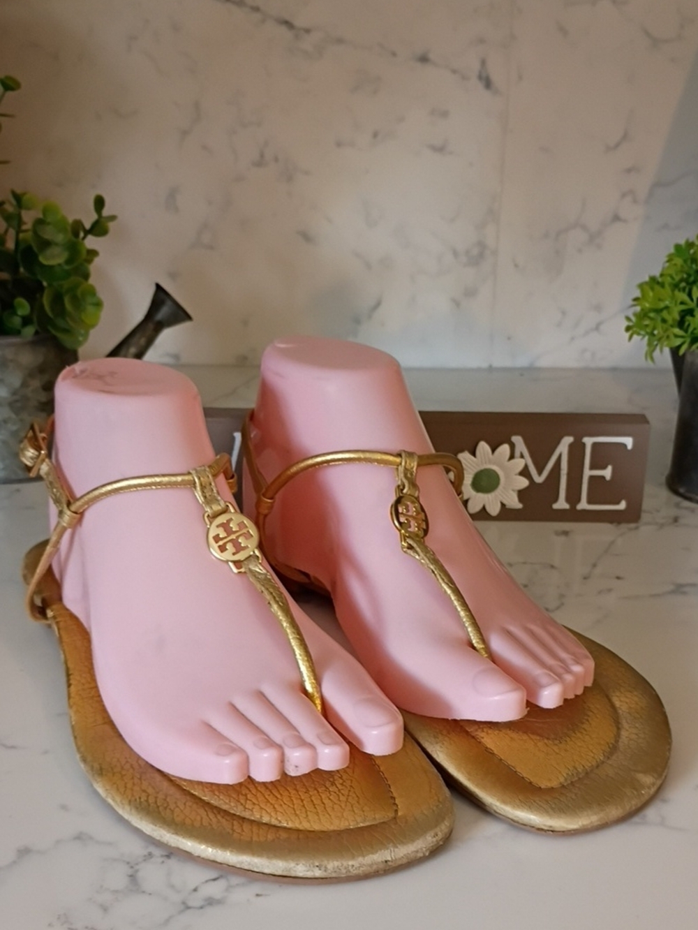Tory Burch Metallic Gold T-Strap Sandals